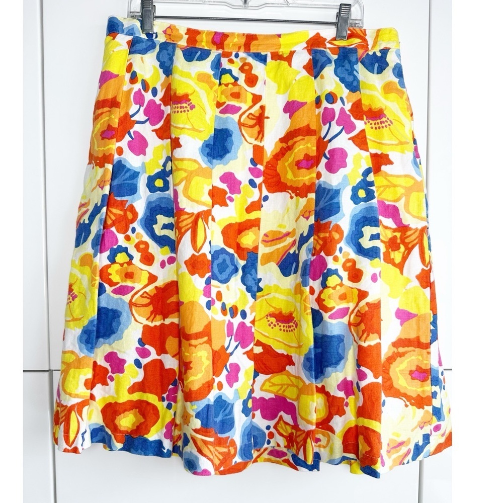 Liz Claiborne Linen Midi A Line Skirt Floral 16 Preppy Old Money Cruise